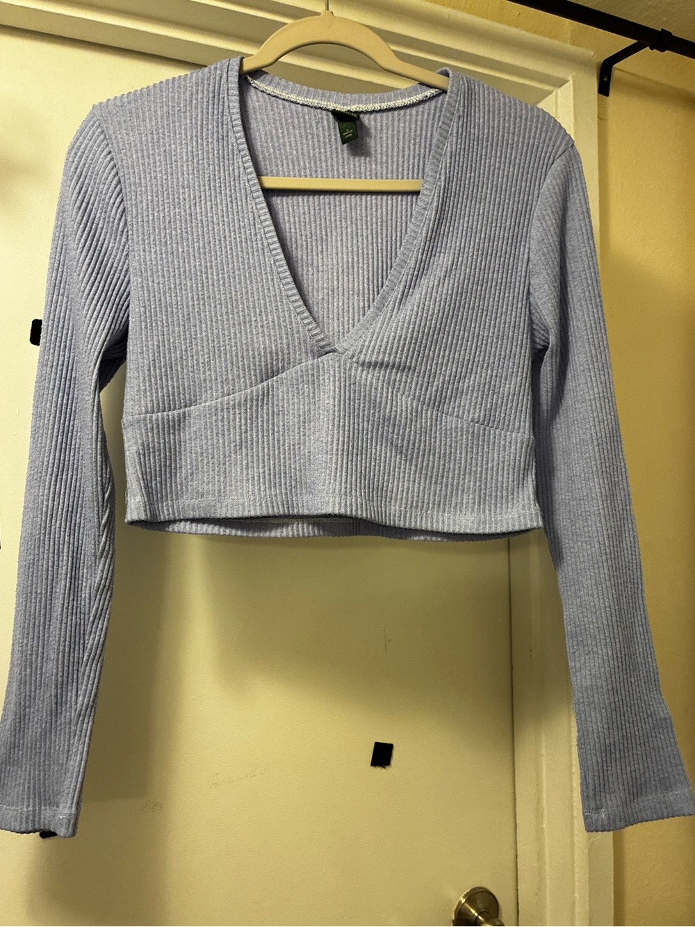 Blue / Purple Long Sleeve Cropped V-Neck Sweater